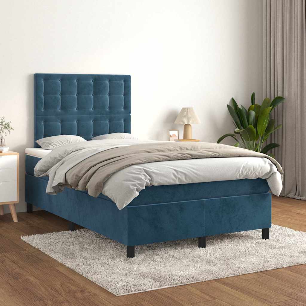 Sommier à lattes de lit et matelas bleu foncé 120x190cm velours - XIOS