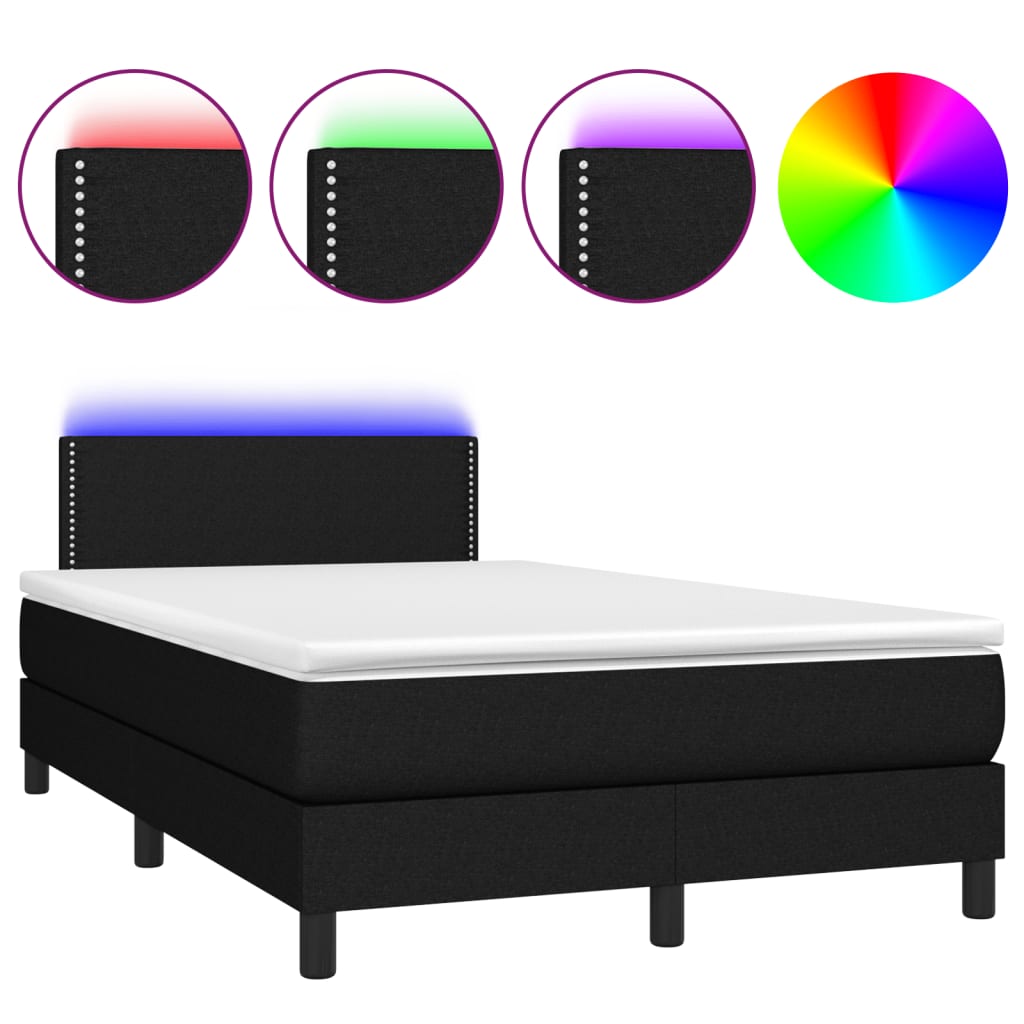 Sommier à lattes de lit matelas et LED noir 120x190 cm tissu - XIOS