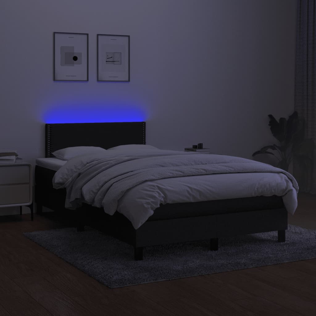 Sommier à lattes de lit matelas et LED noir 120x190 cm tissu - XIOS