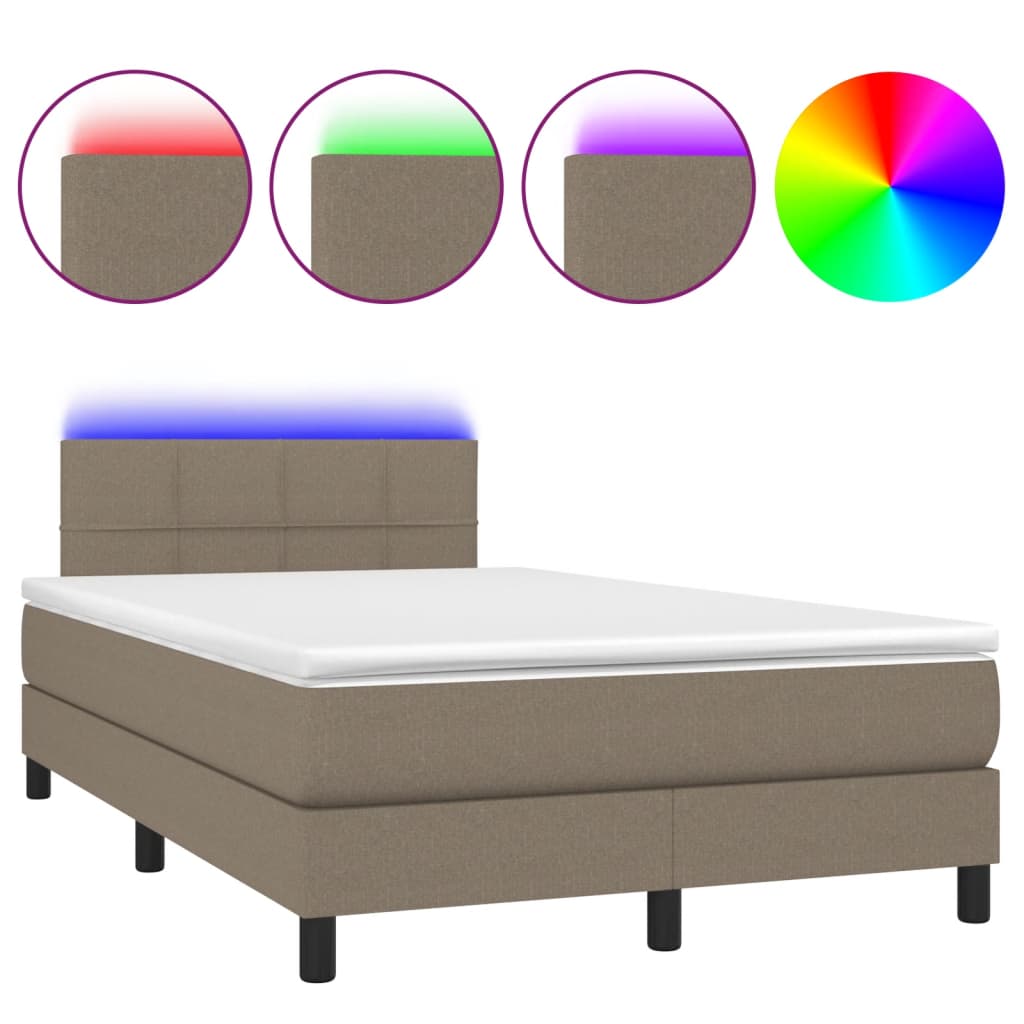 Sommier à lattes de lit matelas et LED taupe 120x190 cm tissu - XIOS