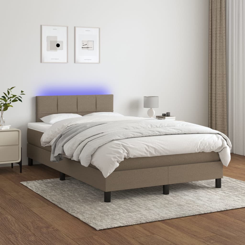 Sommier à lattes de lit matelas et LED taupe 120x190 cm tissu - XIOS