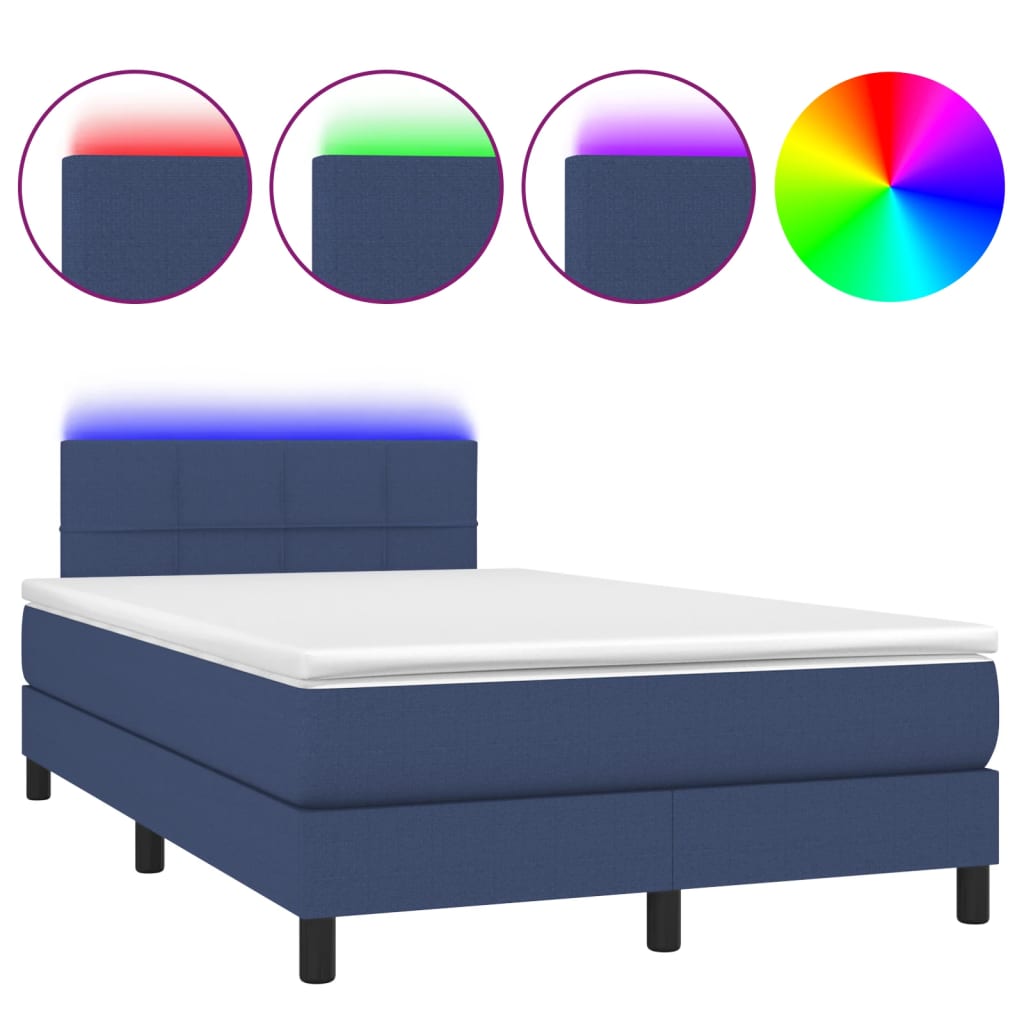 Sommier à lattes de lit matelas et LED bleu 120x190 cm tissu - XIOS