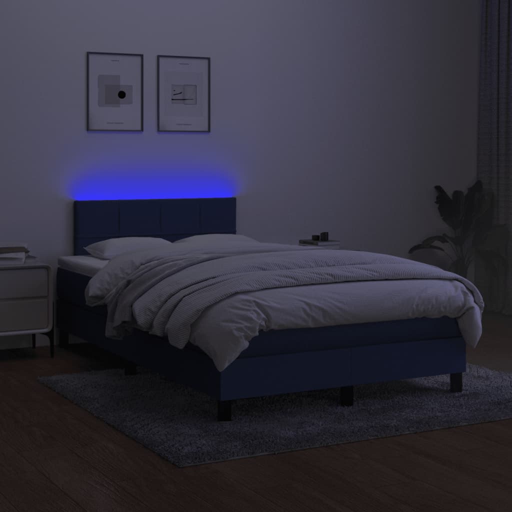 Sommier à lattes de lit matelas et LED bleu 120x190 cm tissu - XIOS