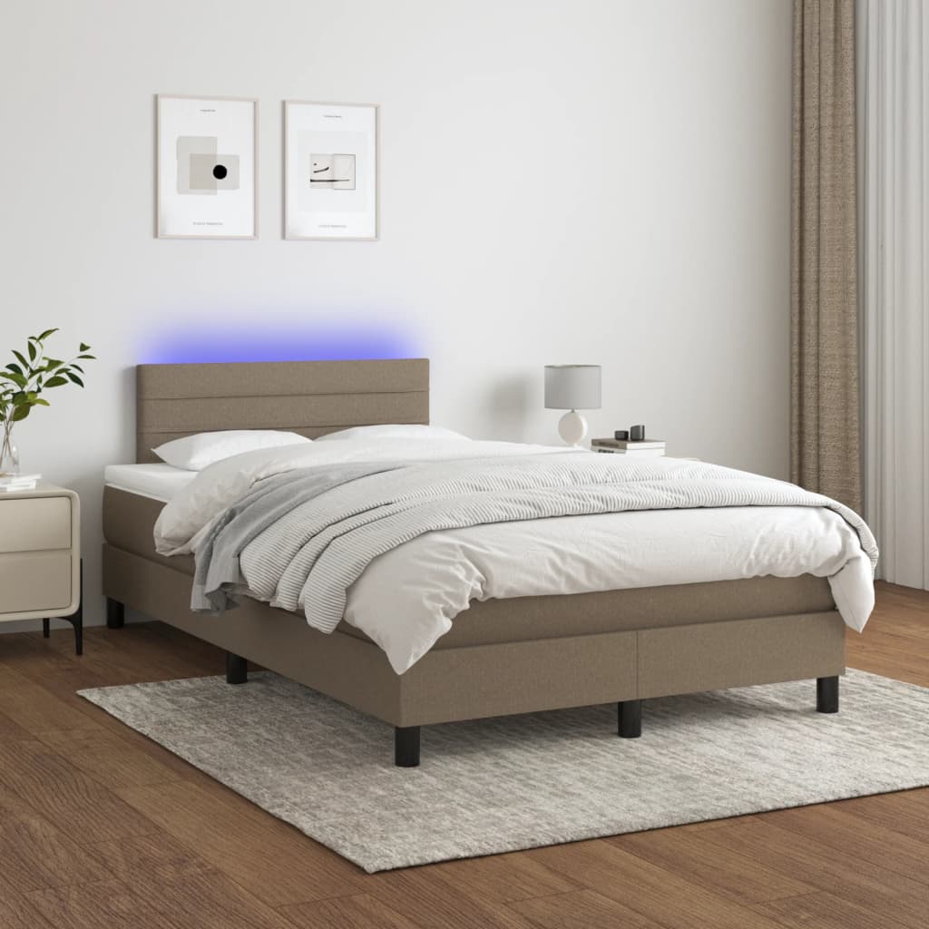 Sommier à lattes de lit matelas et LED taupe 120x190 cm tissu - XIOS
