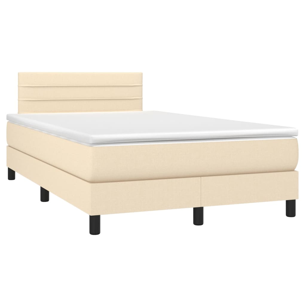 Sommier à lattes de lit matelas et LED crème 120x190 cm tissu - XIOS