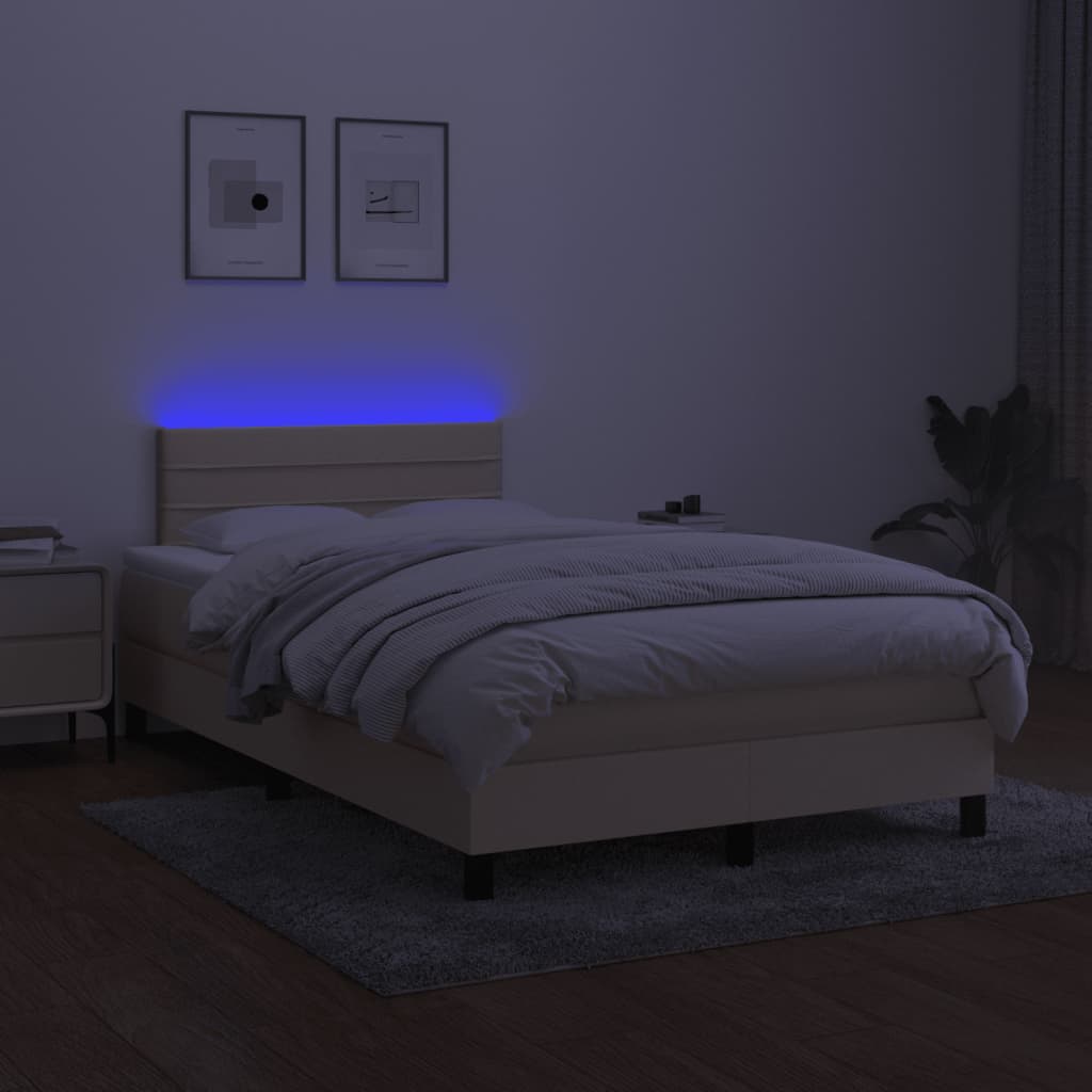 Sommier à lattes de lit matelas et LED crème 120x190 cm tissu - XIOS