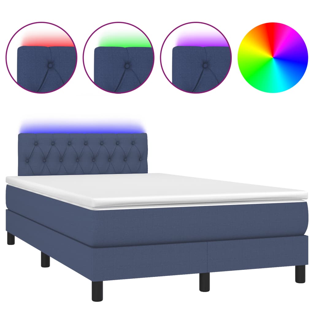 Sommier à lattes de lit matelas et LED bleu 120x190 cm tissu - XIOS