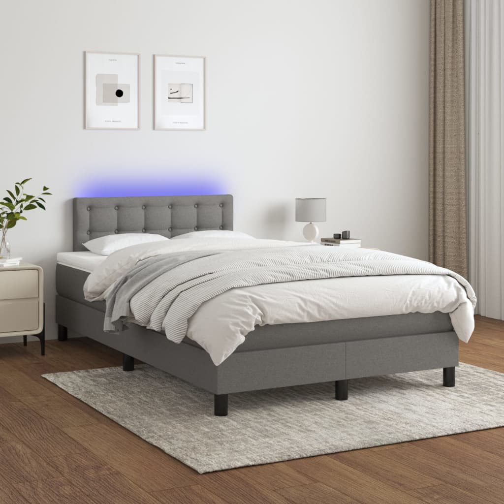 Sommier à lattes de lit matelas LED gris foncé 120x190 cm tissu - XIOS