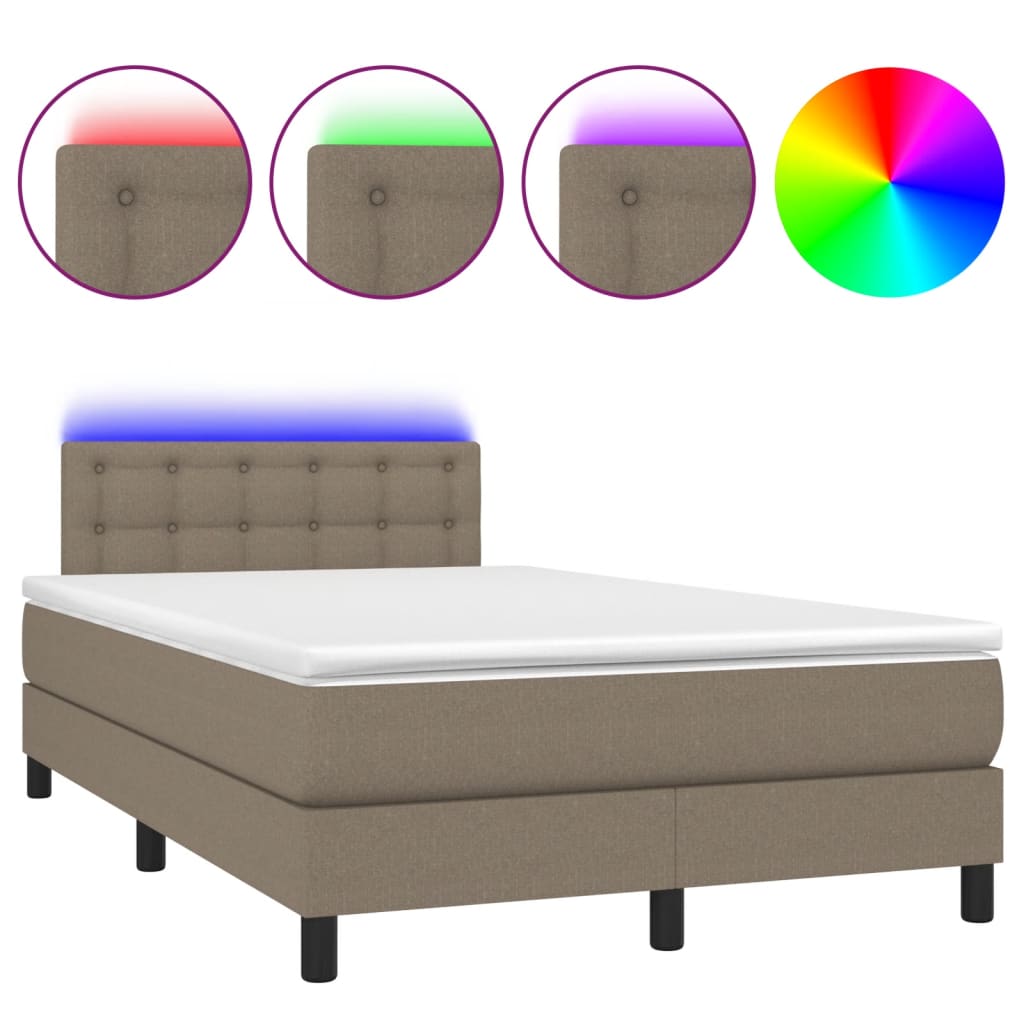 Sommier à lattes de lit matelas et LED taupe 120x190 cm tissu - XIOS