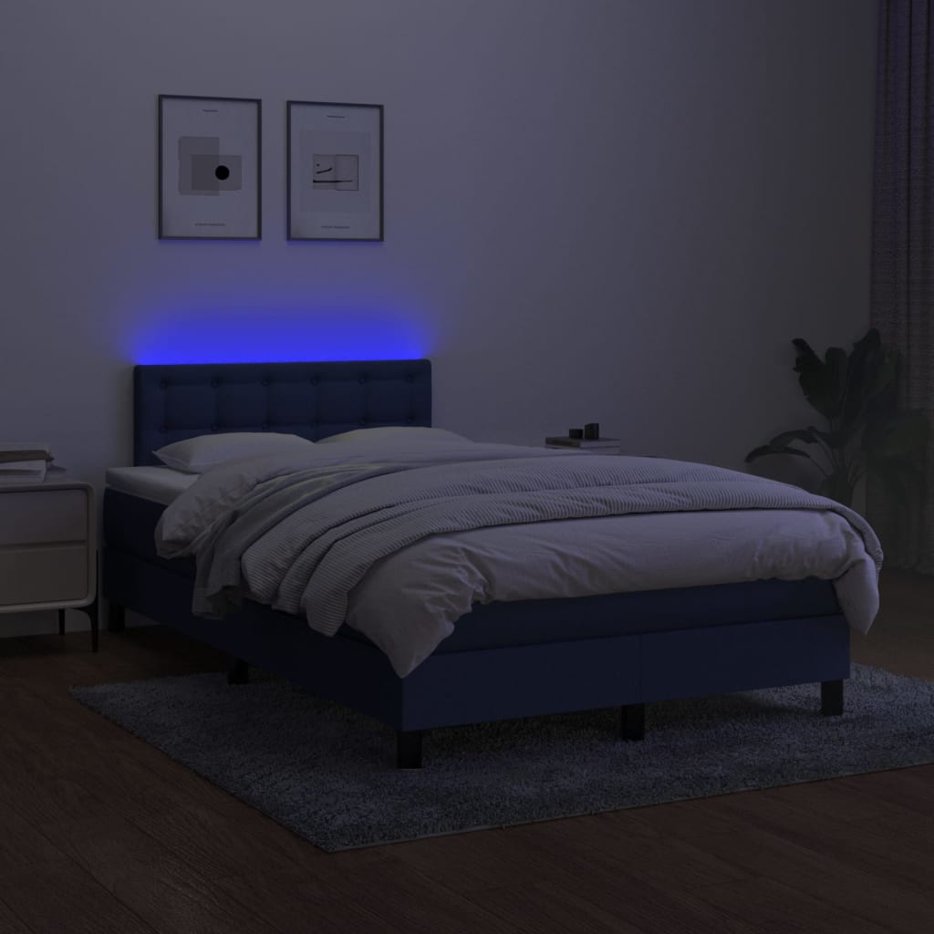 Sommier à lattes de lit matelas et LED bleu 120x190 cm tissu - XIOS