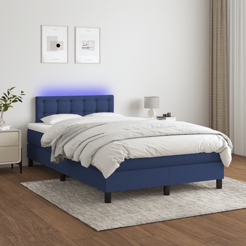 Sommier à lattes de lit matelas et LED bleu 120x190 cm tissu - XIOS