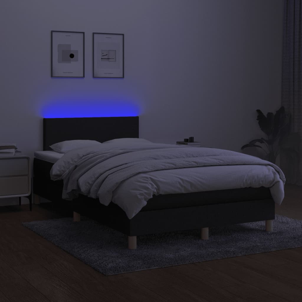 Sommier à lattes de lit matelas et LED noir 120x190 cm tissu - XIOS