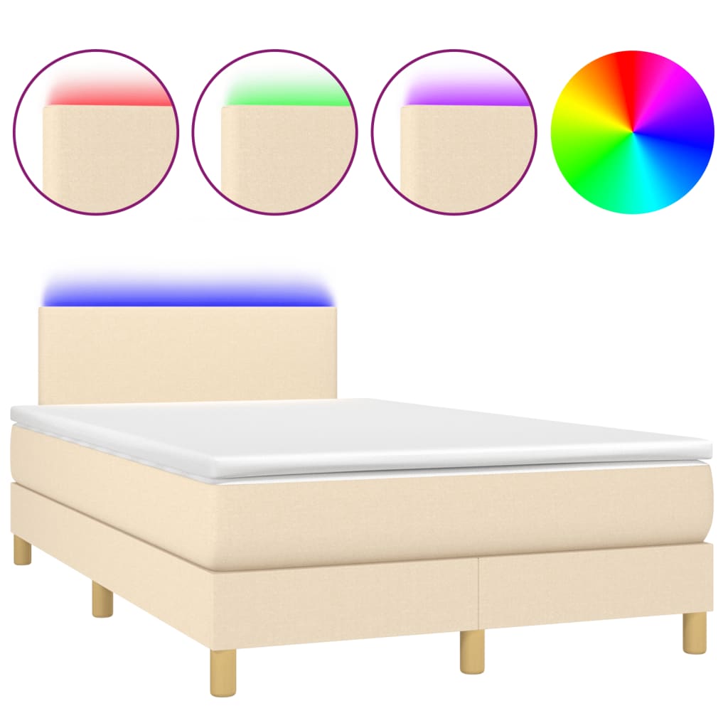 Sommier à lattes de lit matelas et LED crème 120x190 cm tissu - XIOS