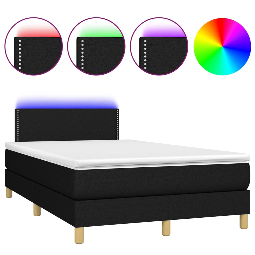 Sommier à lattes de lit matelas et LED noir 120x190 cm tissu - XIOS