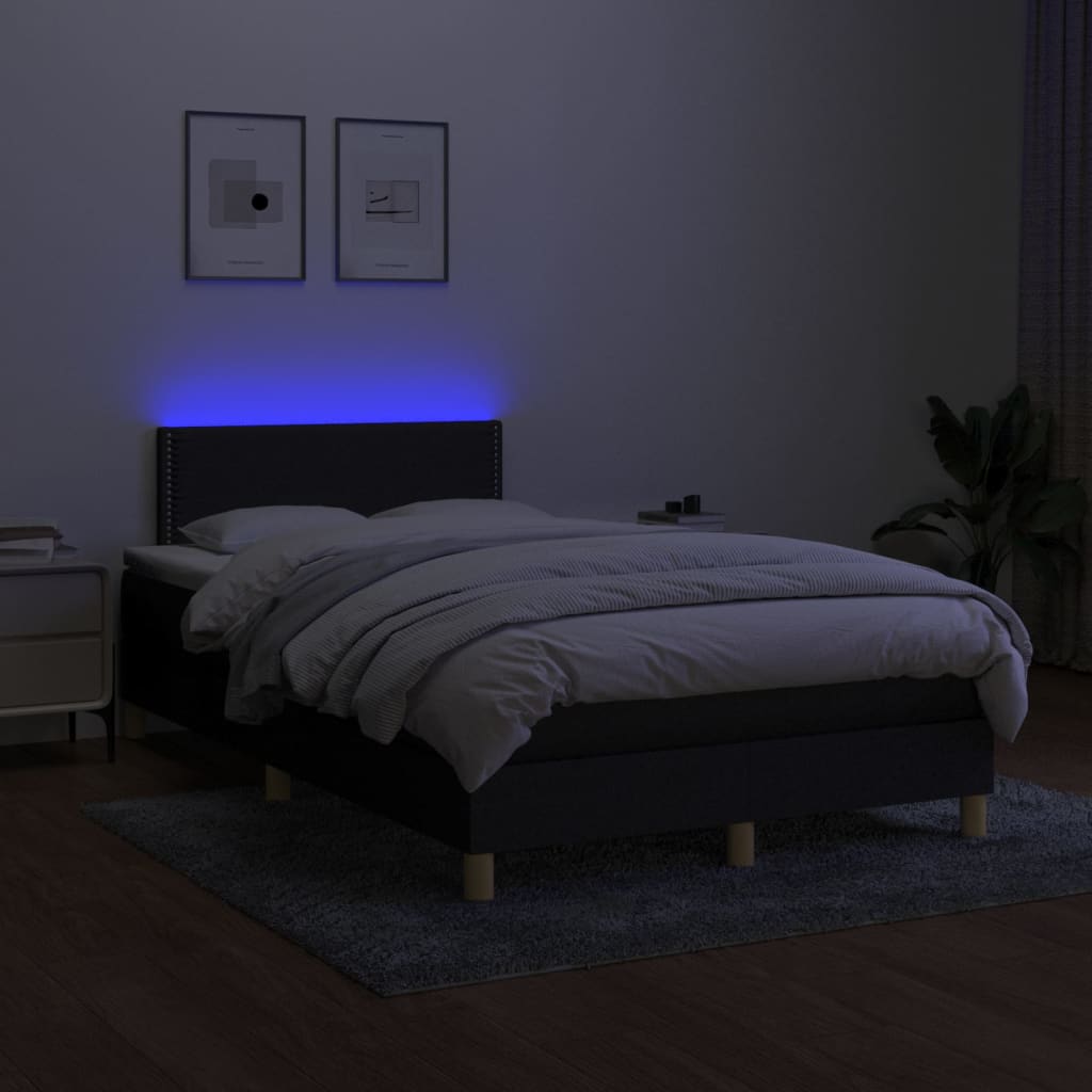 Sommier à lattes de lit matelas et LED noir 120x190 cm tissu - XIOS
