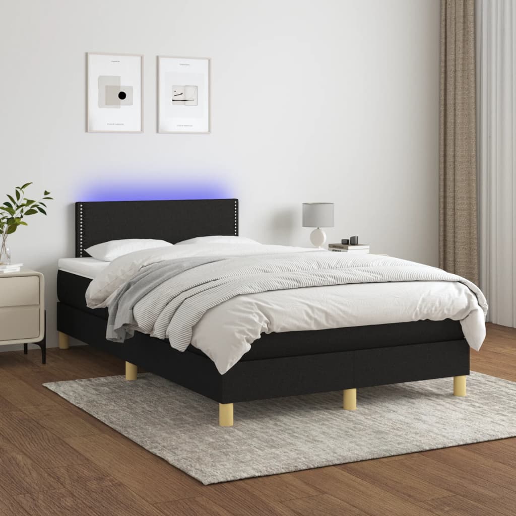Sommier à lattes de lit matelas et LED noir 120x190 cm tissu - XIOS