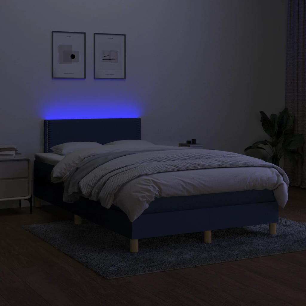 Sommier à lattes de lit matelas et LED bleu 120x190 cm tissu - XIOS