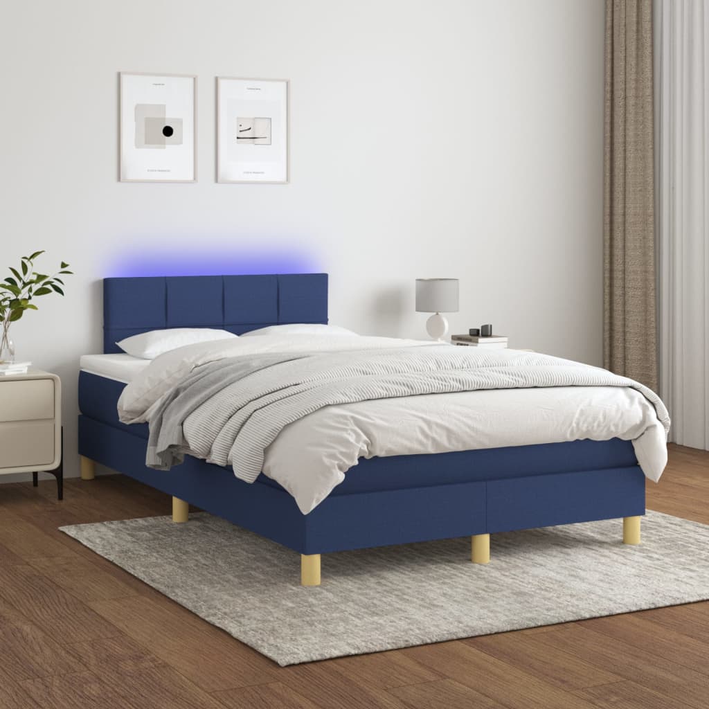 Sommier à lattes de lit matelas et LED bleu 120x190 cm tissu - XIOS