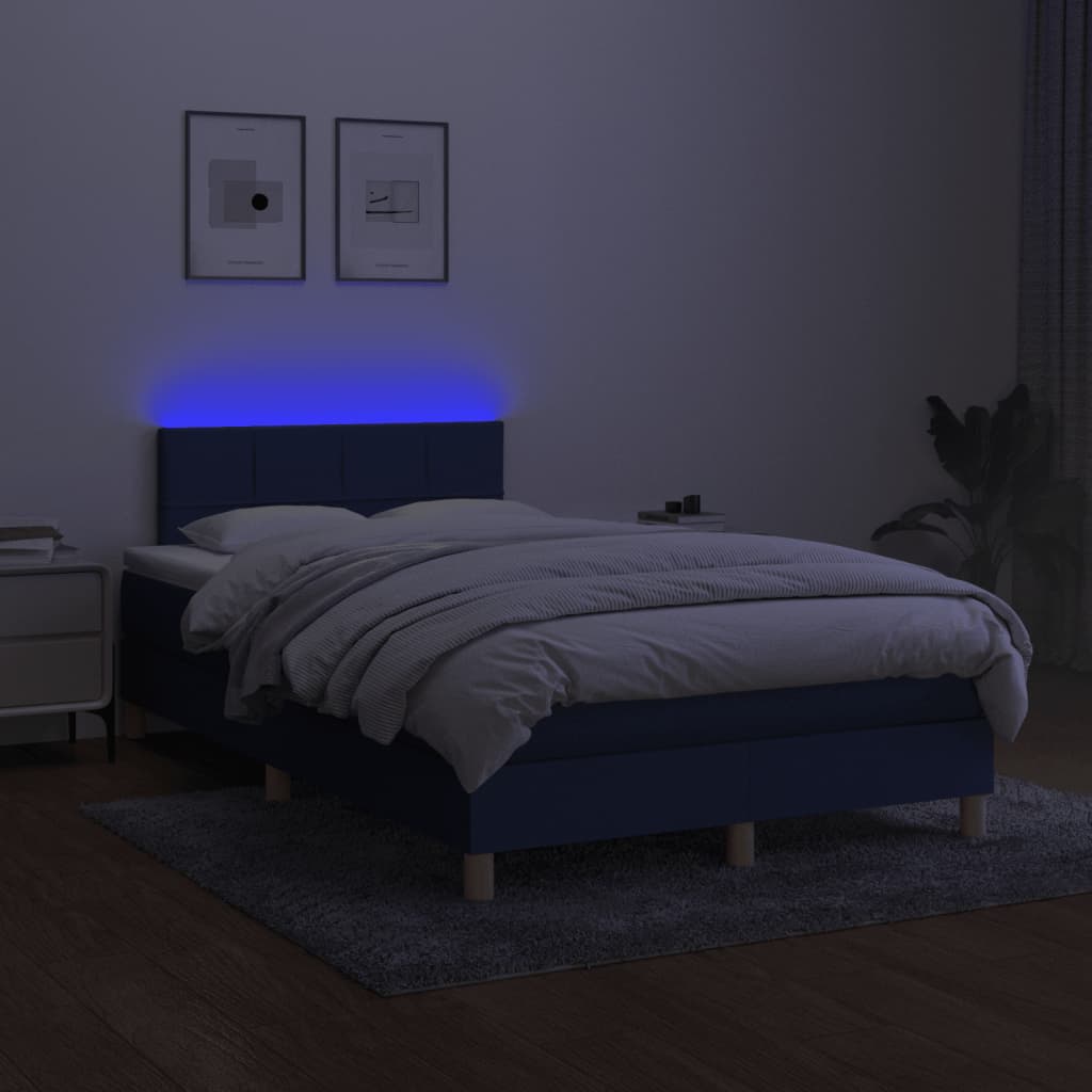 Sommier à lattes de lit matelas et LED bleu 120x190 cm tissu - XIOS