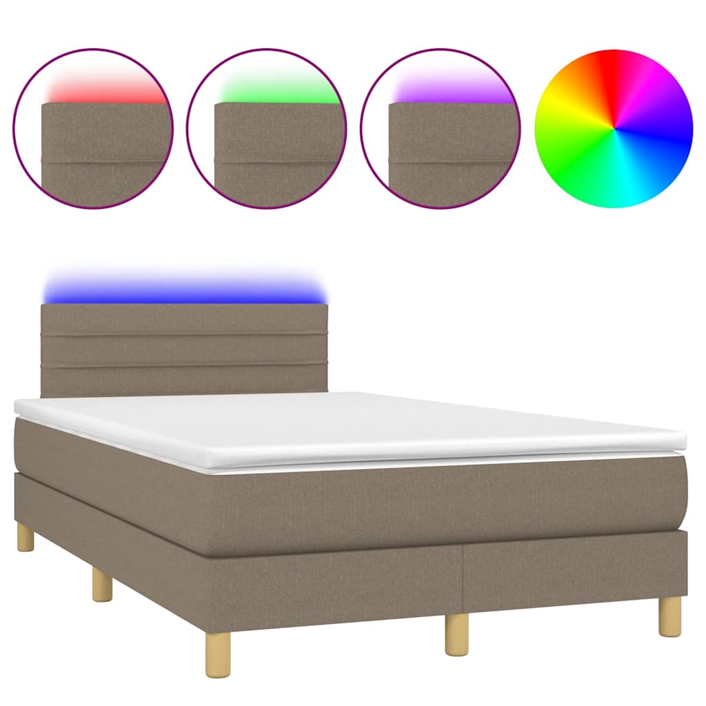Sommier à lattes de lit matelas et LED taupe 120x190 cm tissu - XIOS