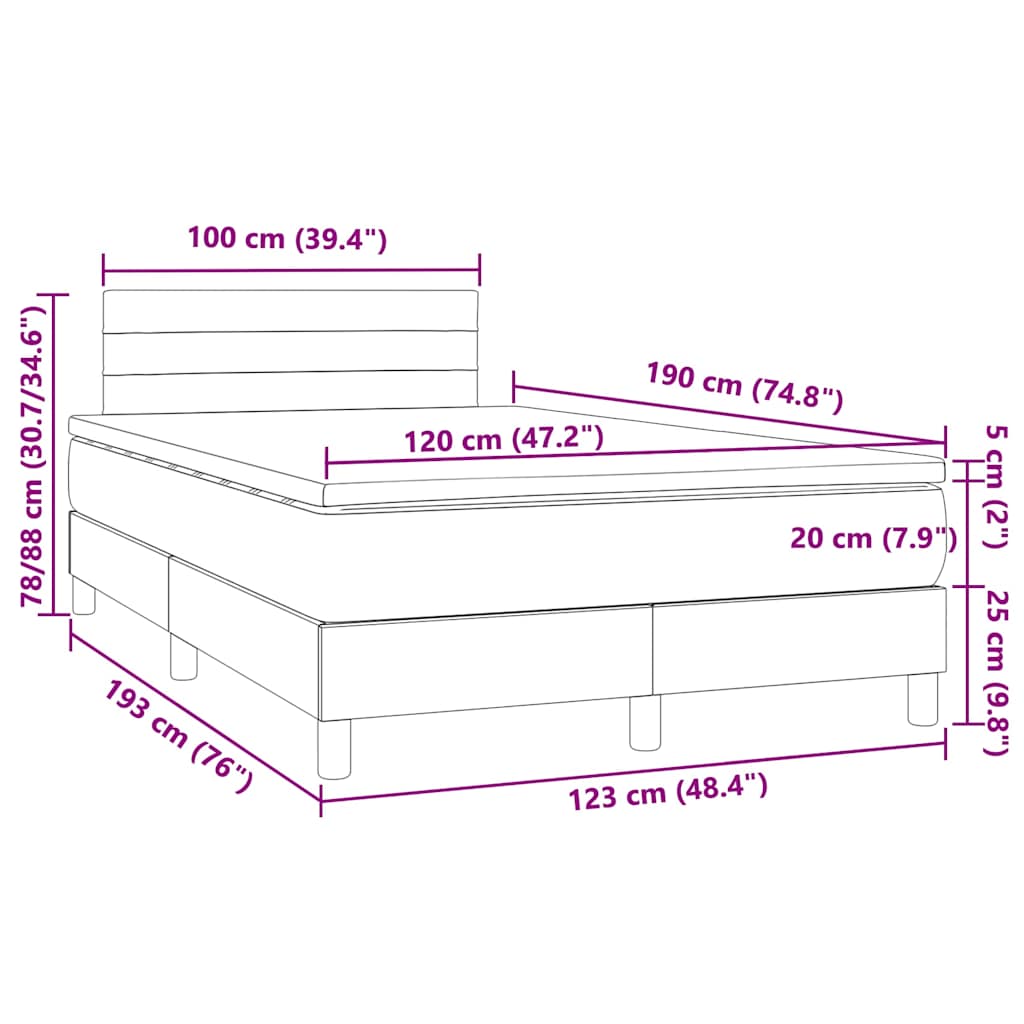 Sommier à lattes de lit matelas et LED taupe 120x190 cm tissu - XIOS