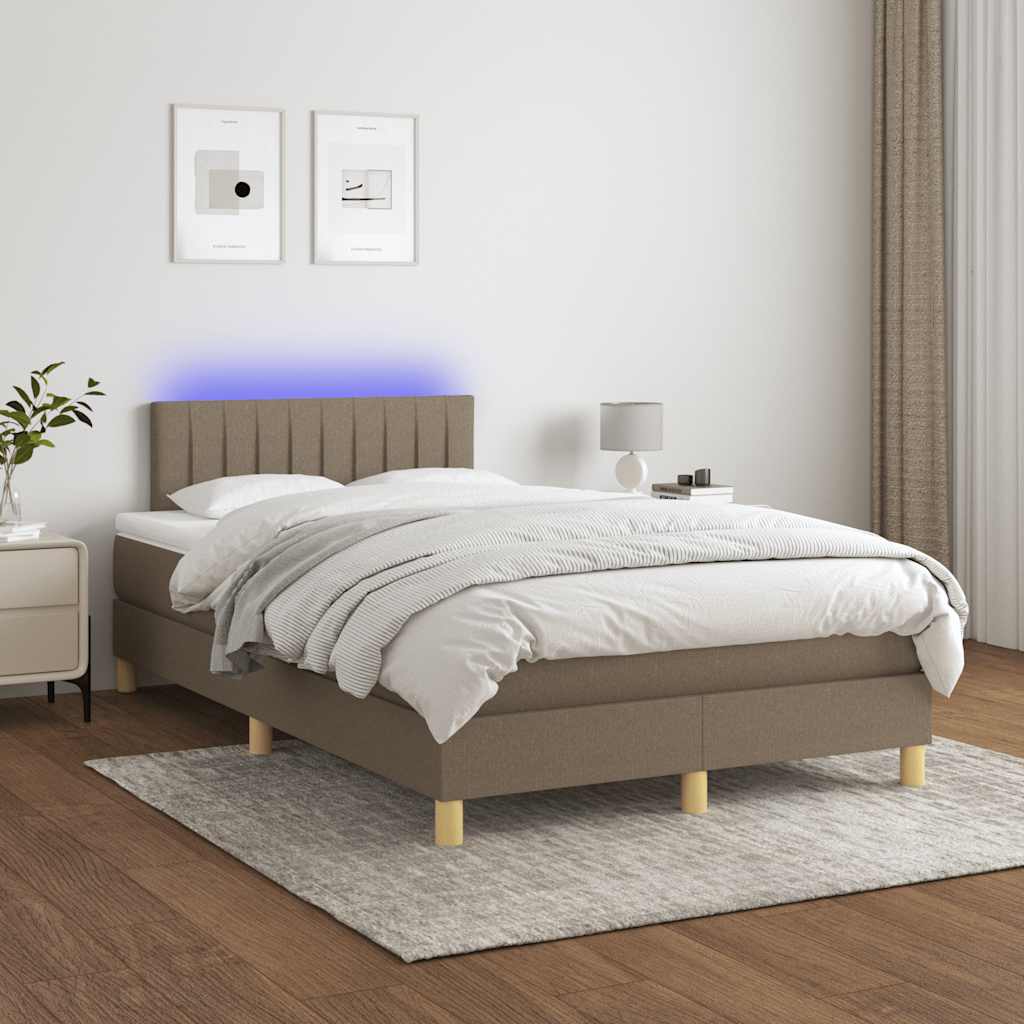 Sommier à lattes de lit matelas et LED taupe 120x190 cm tissu - XIOS