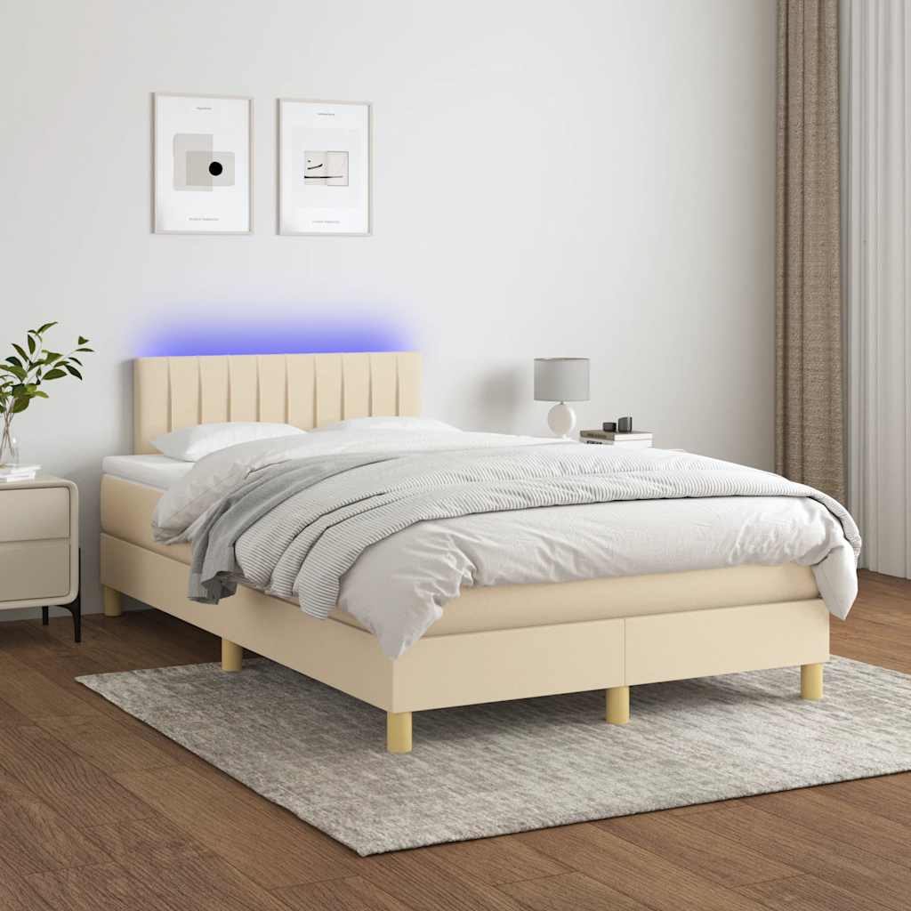 Sommier à lattes de lit matelas et LED crème 120x190 cm tissu - XIOS