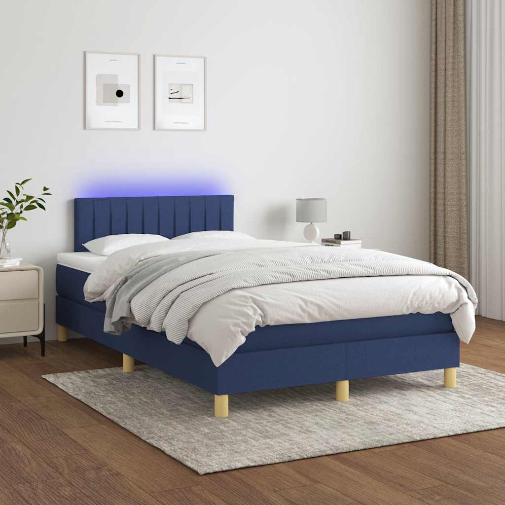 Sommier à lattes de lit matelas et LED bleu 120x190 cm tissu - XIOS