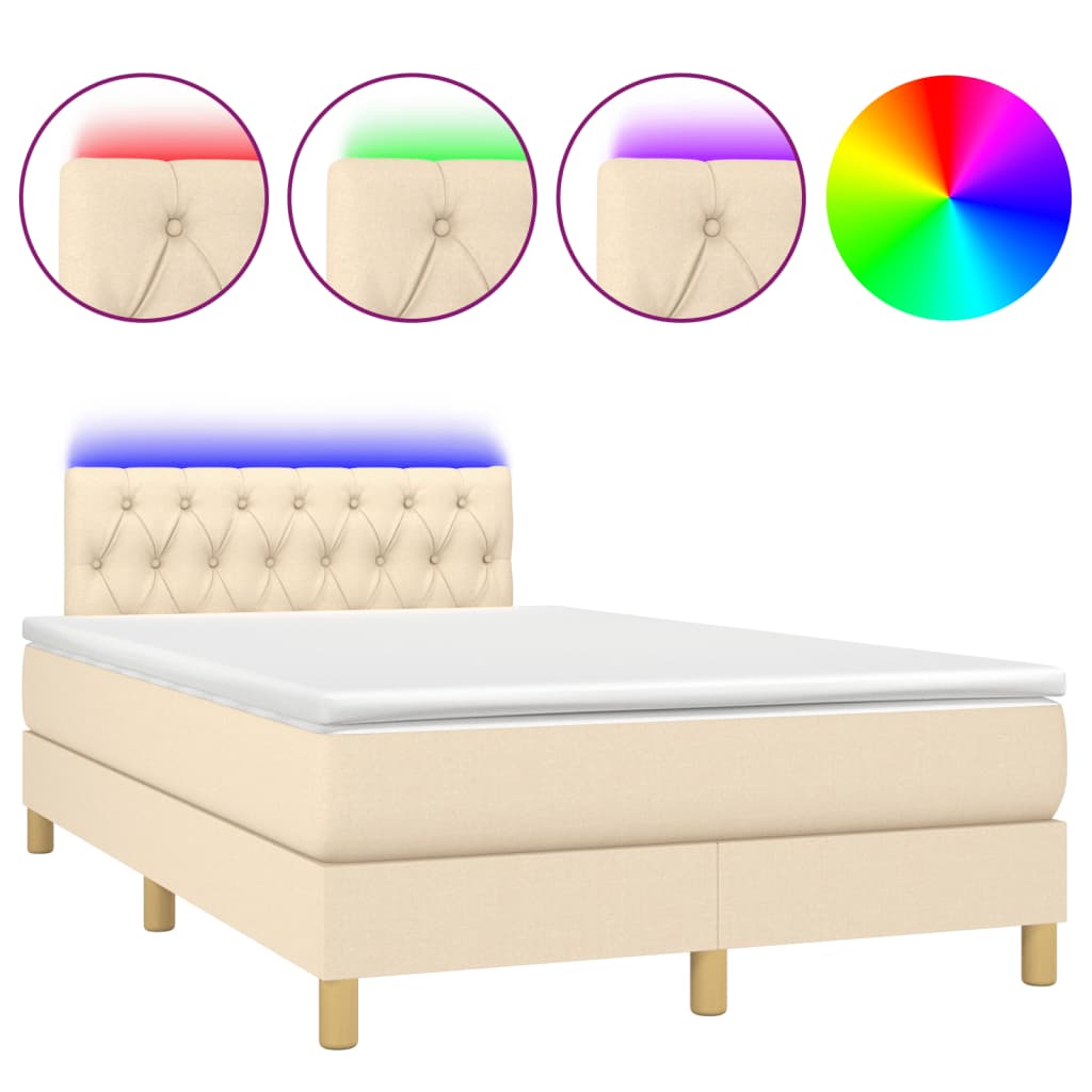 Sommier à lattes de lit matelas et LED crème 120x190 cm tissu - XIOS