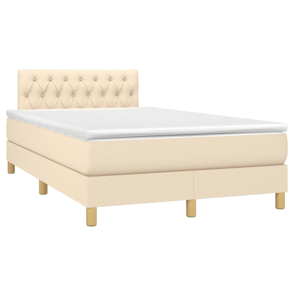 Sommier à lattes de lit matelas et LED crème 120x190 cm tissu - XIOS