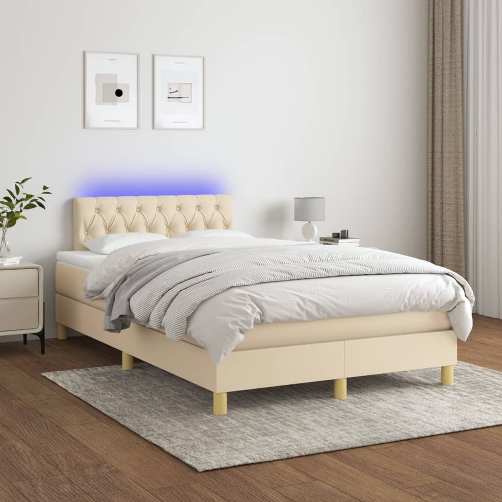 Sommier à lattes de lit matelas et LED crème 120x190 cm tissu - XIOS