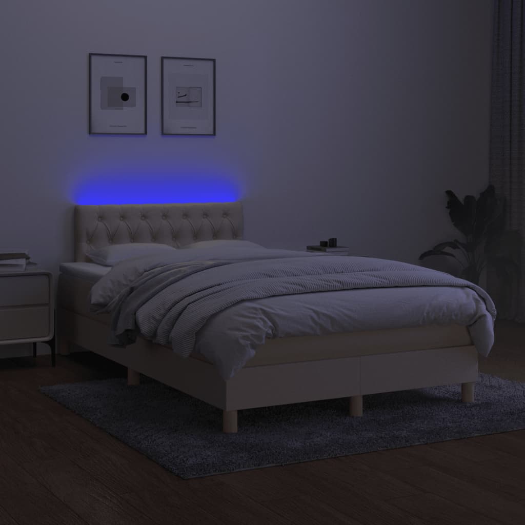 Sommier à lattes de lit matelas et LED crème 120x190 cm tissu - XIOS