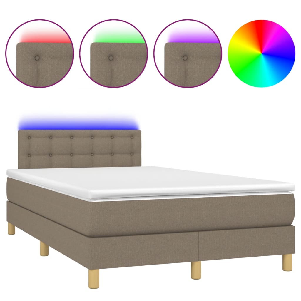 Sommier à lattes de lit matelas et LED taupe 120x190 cm tissu - XIOS