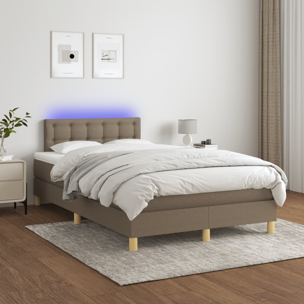 Sommier à lattes de lit matelas et LED taupe 120x190 cm tissu - XIOS