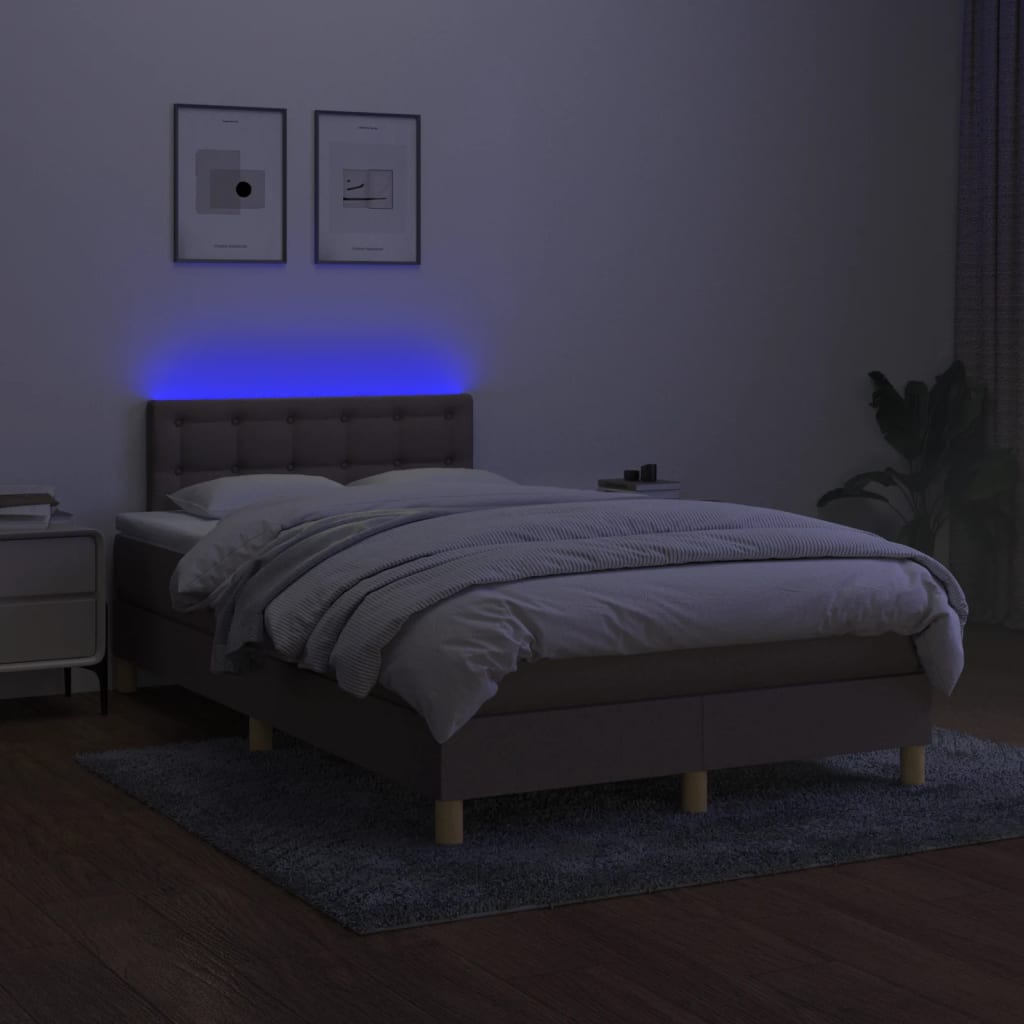 Sommier à lattes de lit matelas et LED taupe 120x190 cm tissu - XIOS