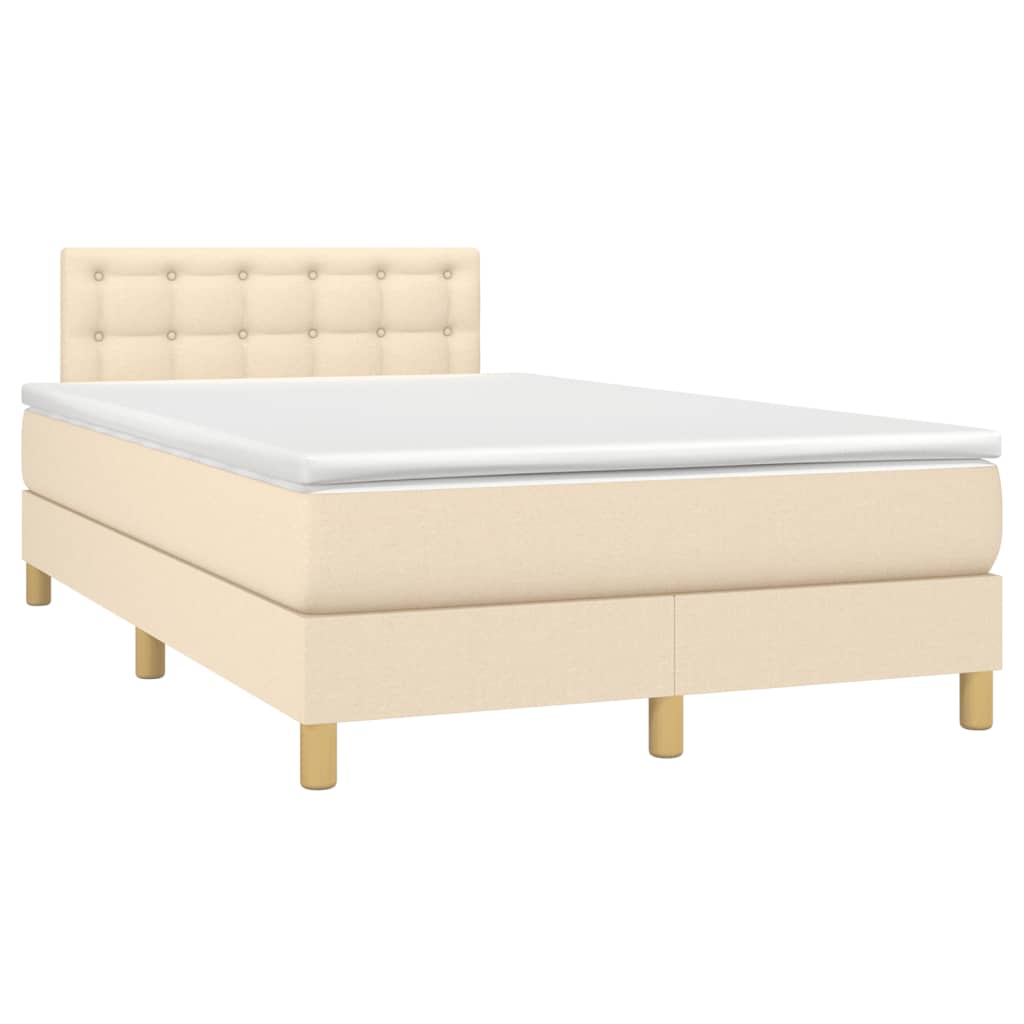 Sommier à lattes de lit matelas et LED crème 120x190 cm tissu - XIOS