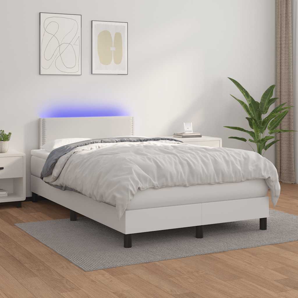 Sommier à lattes de lit matelas LED blanc 120x190 cm similicuir - XIOS