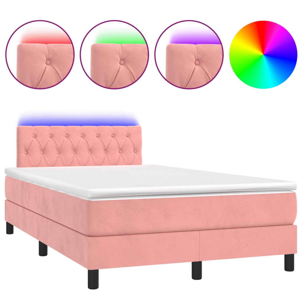 Sommier à lattes de lit et matelas LED rose 120x190 cm velours - XIOS