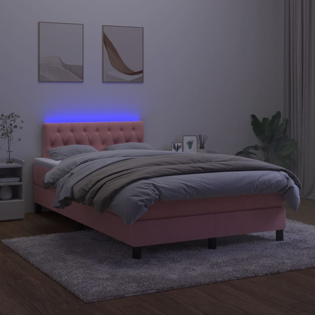Sommier à lattes de lit et matelas LED rose 120x190 cm velours - XIOS