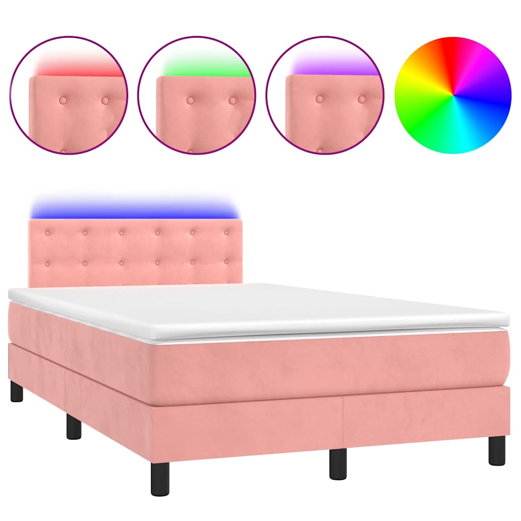 Sommier à lattes de lit et matelas LED rose 120x190 cm velours - XIOS