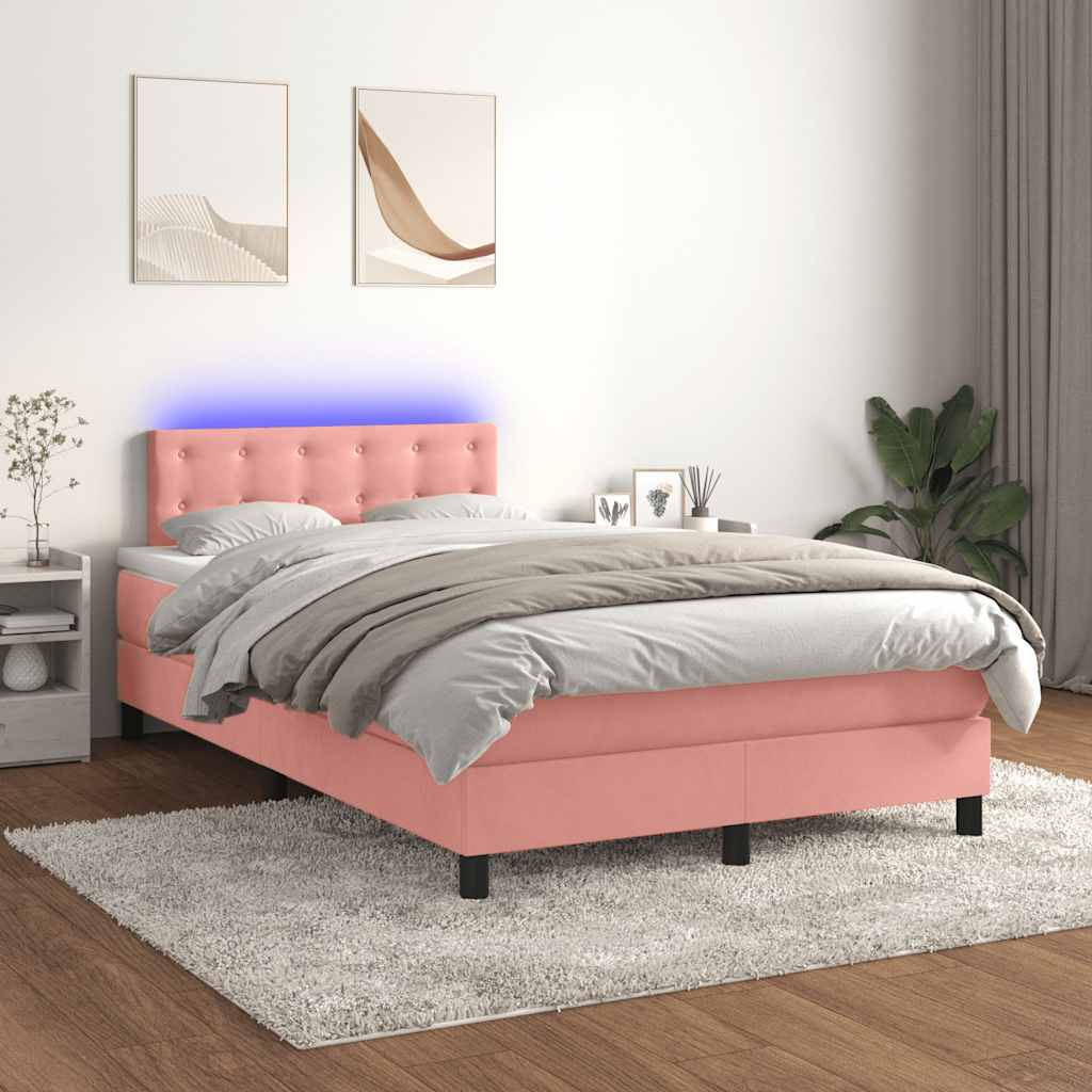 Sommier à lattes de lit et matelas LED rose 120x190 cm velours - XIOS
