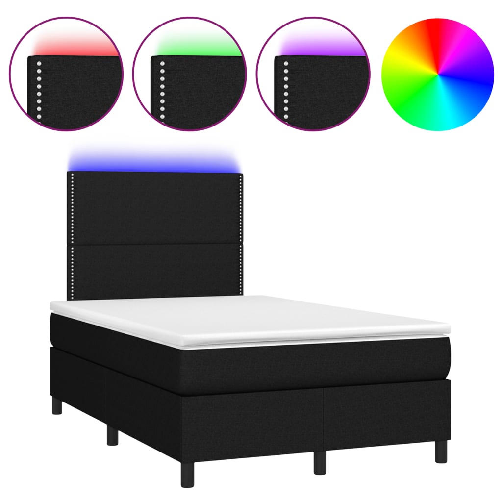 Sommier à lattes de lit matelas et LED noir 120x190 cm tissu - XIOS