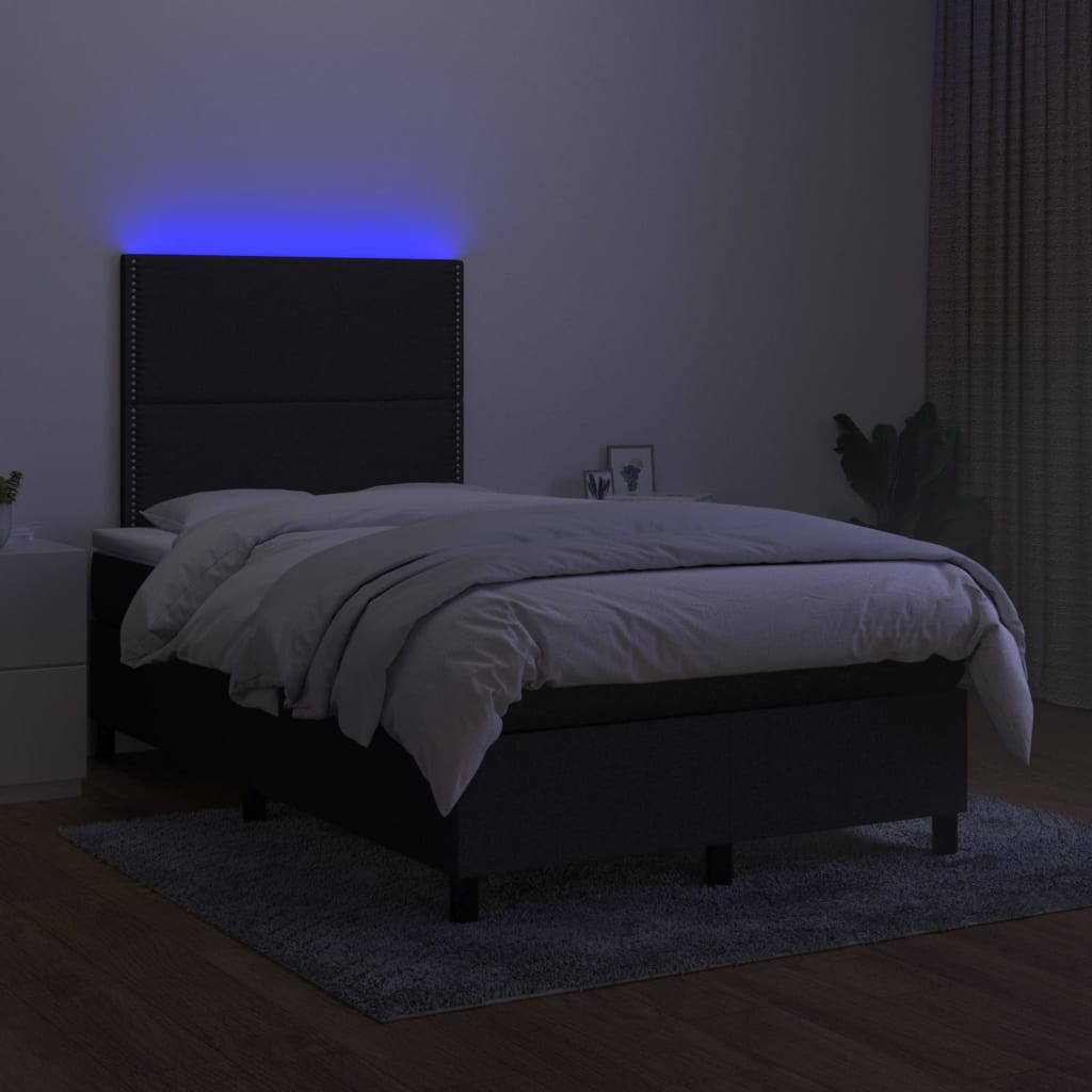 Sommier à lattes de lit matelas et LED noir 120x190 cm tissu - XIOS