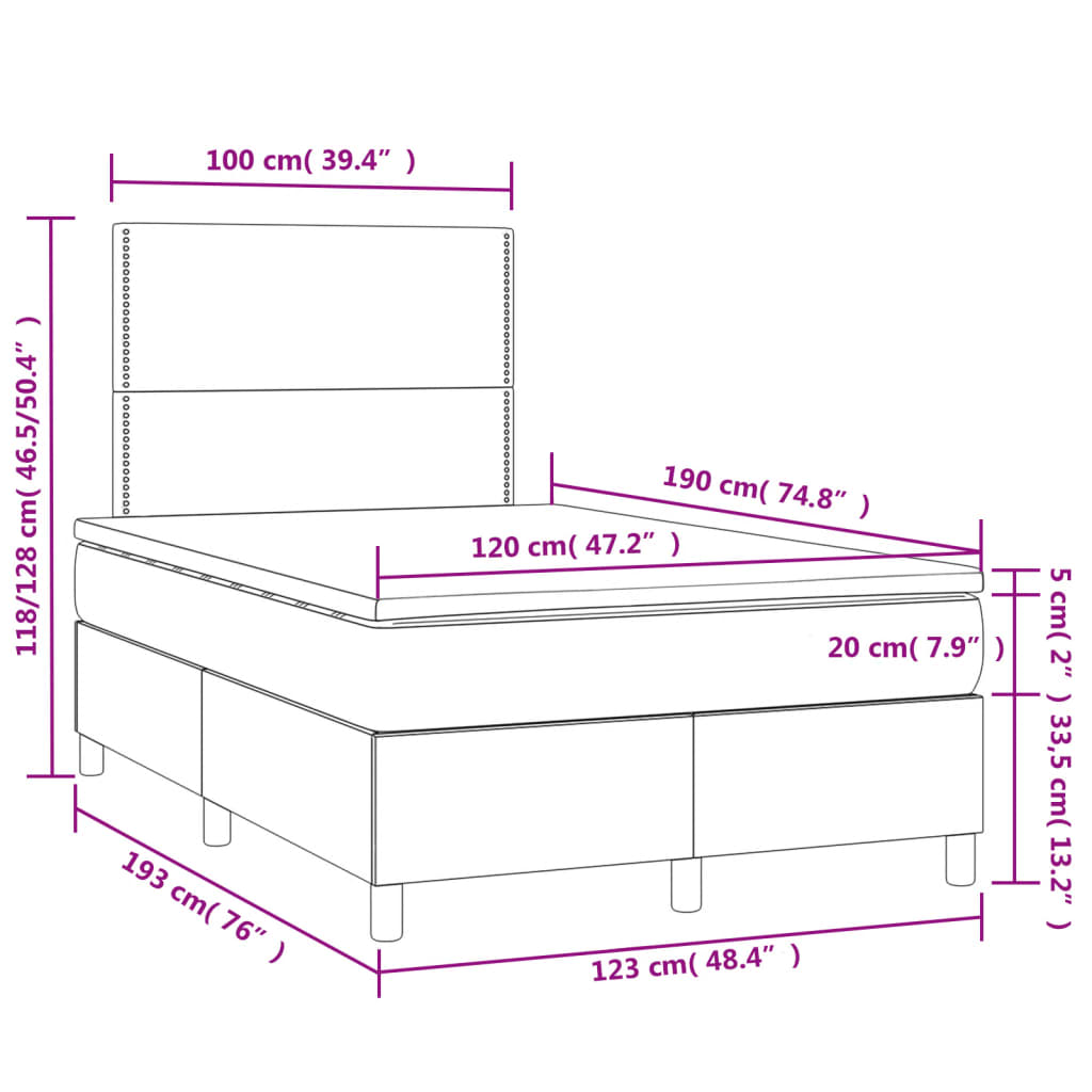 Sommier à lattes de lit matelas et LED noir 120x190 cm tissu - XIOS