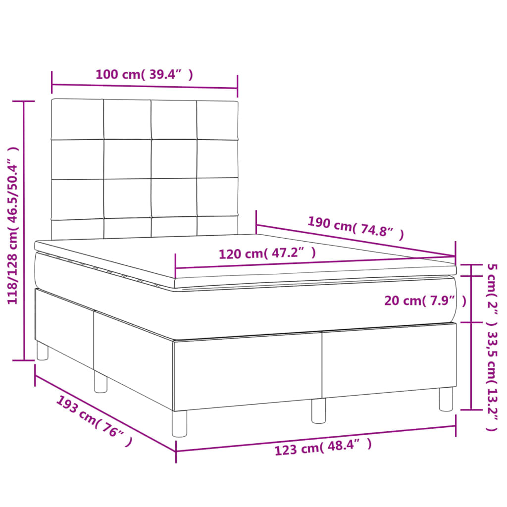 Sommier à lattes de lit matelas et LED noir 120x190 cm tissu - XIOS