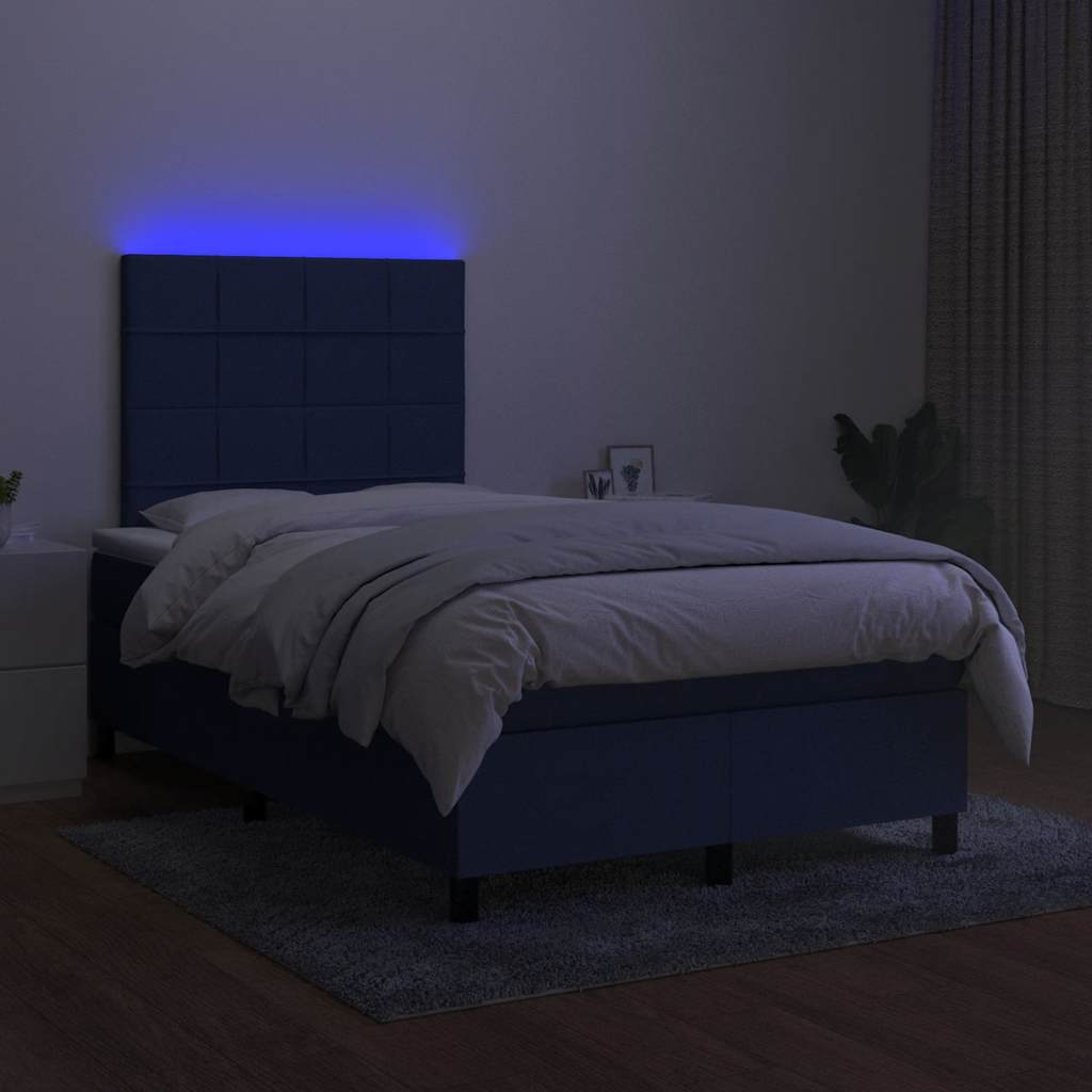 Sommier à lattes de lit matelas et LED bleu 120x190 cm tissu - XIOS
