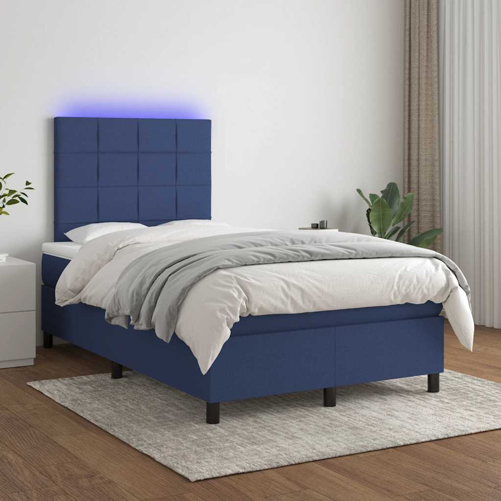 Sommier à lattes de lit matelas et LED bleu 120x190 cm tissu - XIOS