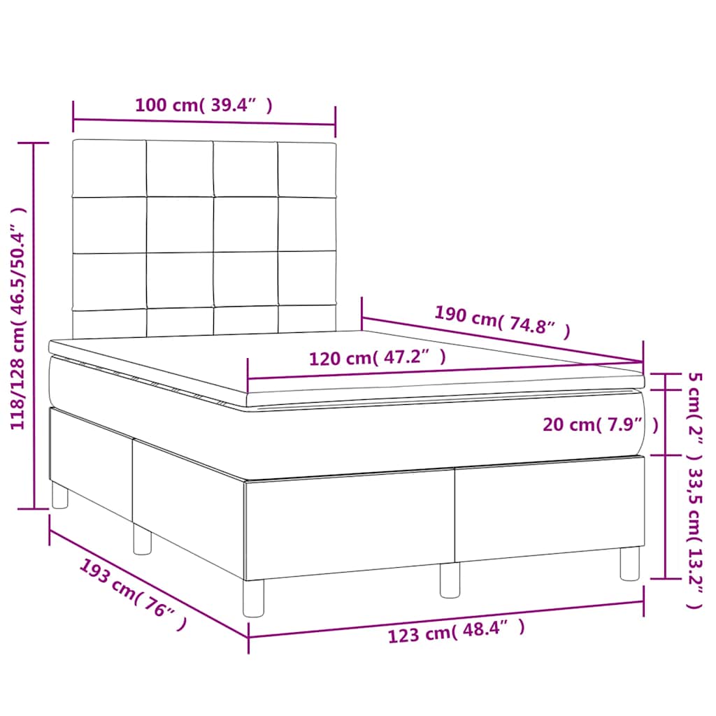 Sommier à lattes de lit matelas et LED bleu 120x190 cm tissu - XIOS