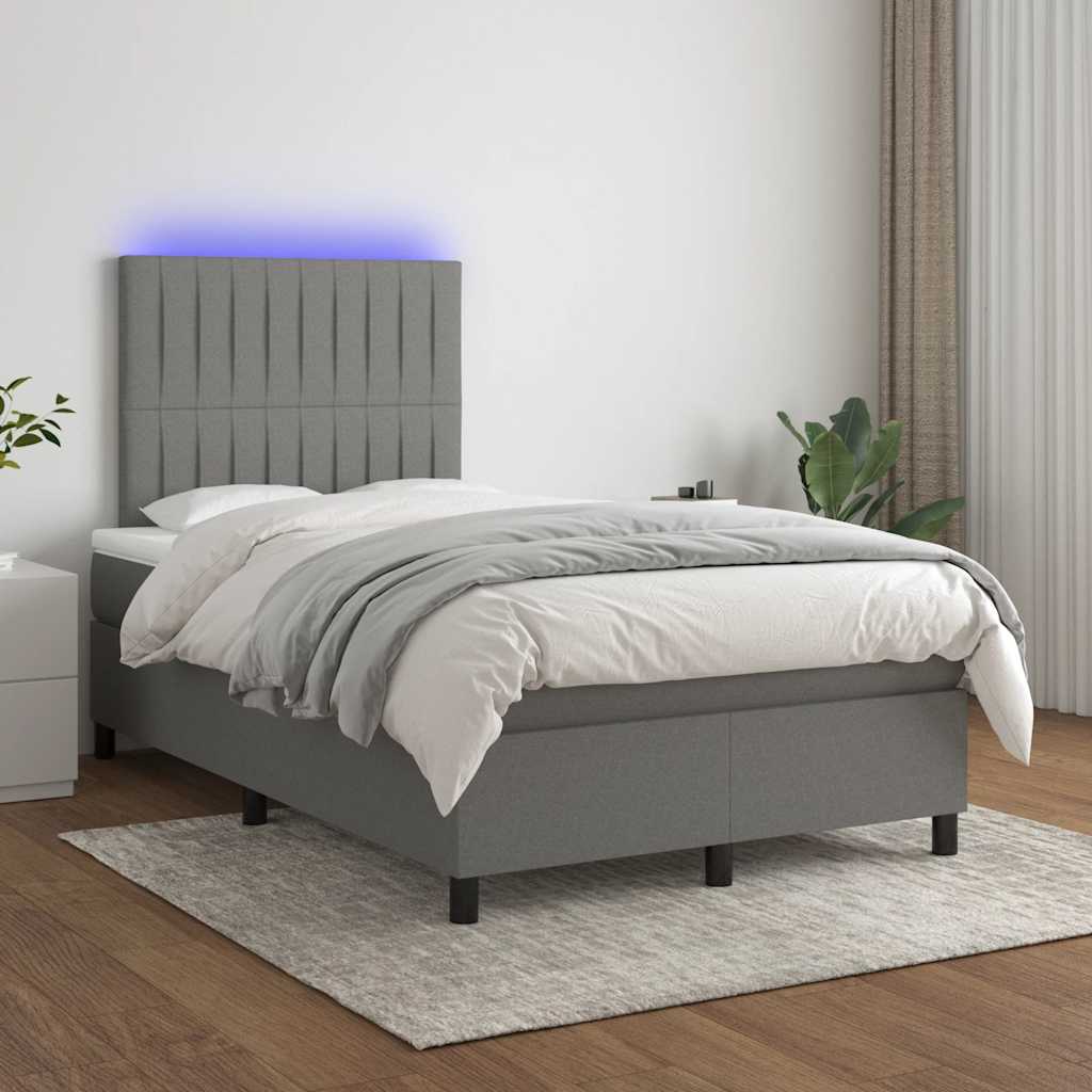 Sommier à lattes de lit matelas LED gris foncé 120x190 cm tissu - XIOS