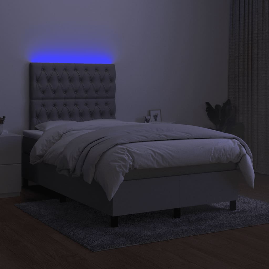 Sommier à lattes de lit matelas LED gris clair 120x190 cm tissu - XIOS